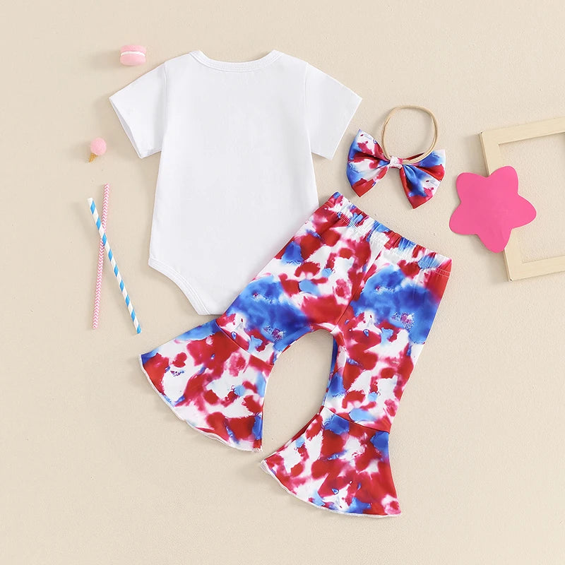 Lioraitiin Baby Girls 4th of July Outfit Letter Print Short Sleeves