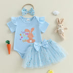 Lioraitiin Baby Girl Easter Outfit Rabbit Letter Print Crew Neck
