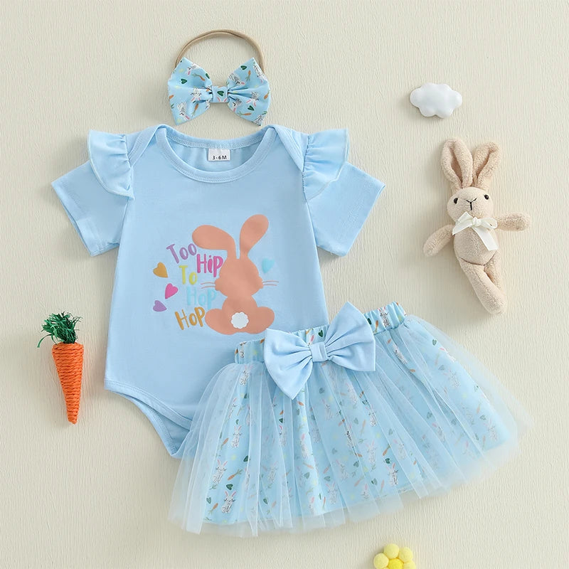 Lioraitiin Baby Girl Easter Outfit Rabbit Letter Print Crew Neck