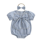 Lioraitiin Baby Girls Sweet Romper Short Sleeve Round Neck Plaid