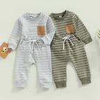 Lioraitiin 0-3Years Baby Boys Pants Set Striped Long Sleeve Crew Neck