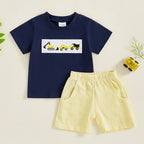 Lioraitiin Toddler Baby Boy Shorts Set Tractor Embroidery Short