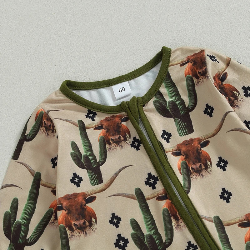 Lioraitiin 0-12M Infant Baby Boys Jumpsuit Long Sleeve Cow/Horse