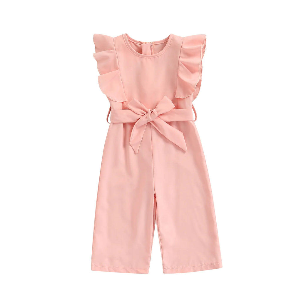Lioraitiin 1-6Years Toddler Baby Girl Romper Off Shoulder Solid Pink