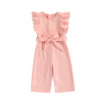 Lioraitiin 1-6Years Toddler Baby Girl Romper Off Shoulder Solid Pink