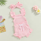 Lioraitiin 0-18M Toddler Girls 3Pcs Fly Sleeve Solid Romper Tops