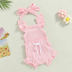 Lioraitiin 0-18M Toddler Girls 3Pcs Fly Sleeve Solid Romper Tops