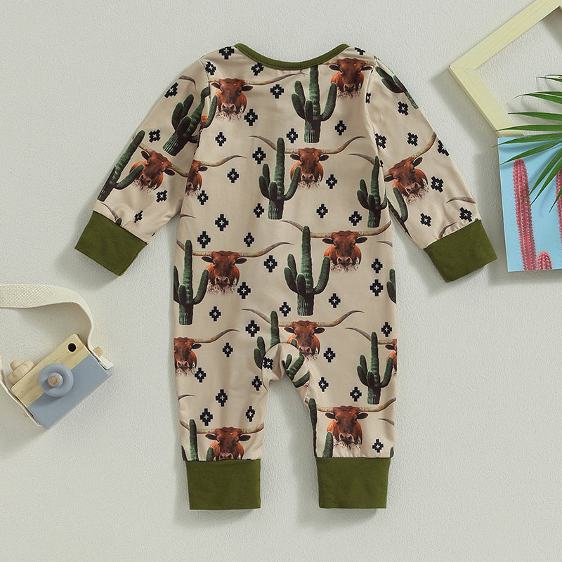 Lioraitiin 0-12M Infant Baby Boys Jumpsuit Long Sleeve Cow/Horse