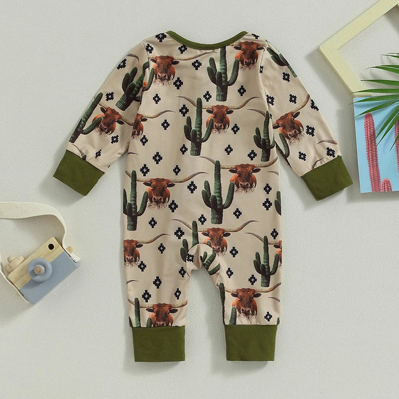 Lioraitiin 0-12M Infant Baby Boys Jumpsuit Long Sleeve Cow/Horse