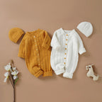 Lioraitiin Infant Jumpsuit and Cap, Solid Color Long Sleeve