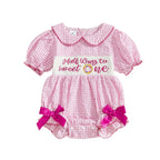 Lioraitiin Baby Girls Birthday Romper Plaid Print Letter Donut
