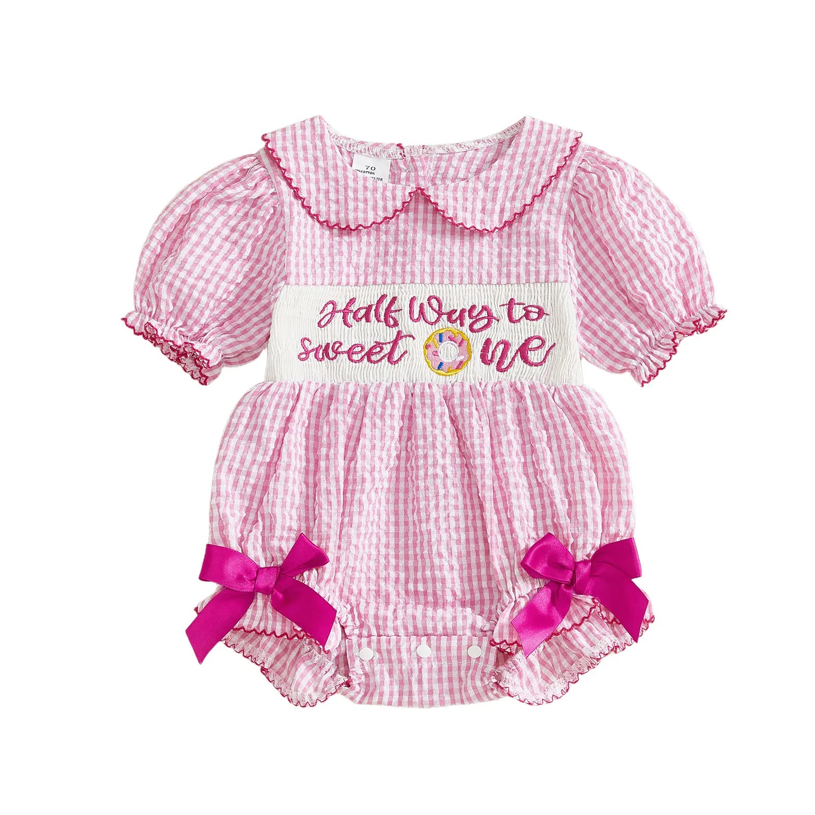 Lioraitiin Baby Girls Birthday Romper Plaid Print Letter Donut