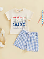 Lioraitiin Toddler Baby Boys Patriotic 4th of July Outfit Letter