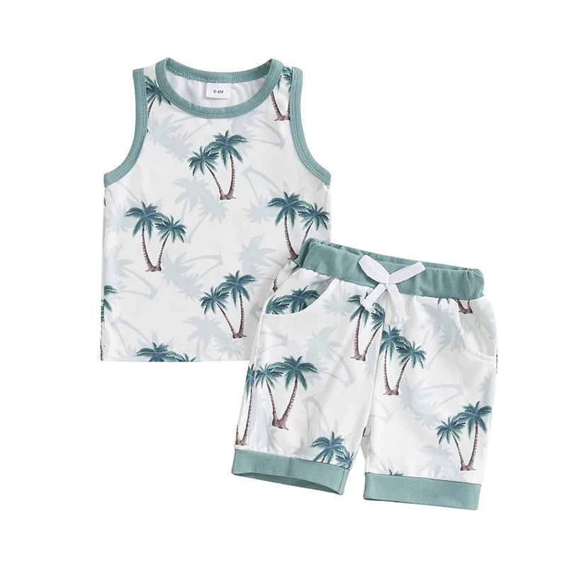 Lioraitiin Toddler Baby Boy Shorts Set Seashell/Tree Tank Tops