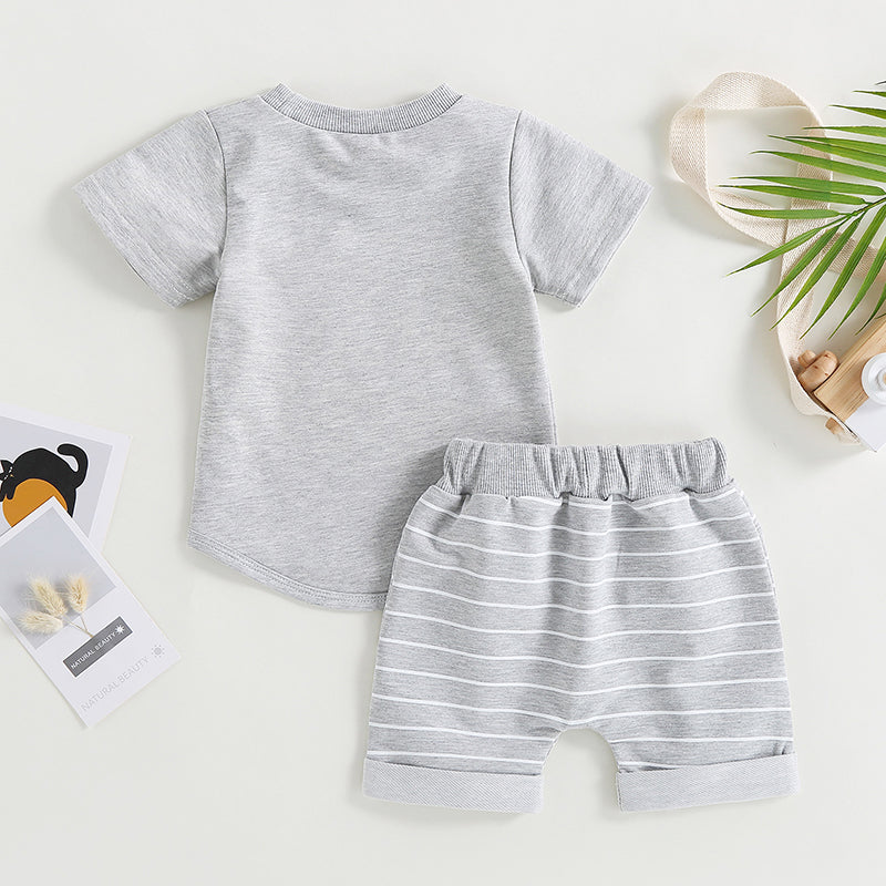 Lioraitiin 0-4Years Baby Kids Boys 2Pcs Set Short Sleeve Crew Neck