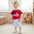 Lioraitiin Baby Boys Patriotic Outfits Flag Embroidery Short Sleeves