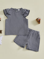 Lioraitiin Toddler Baby Girls Plaid Outfit Fashionable Cute Flying