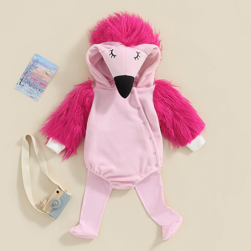 Lioraitiin 0-24M Newborn Baby Girl Flamingo Costume Fuzzy Long Sleeve