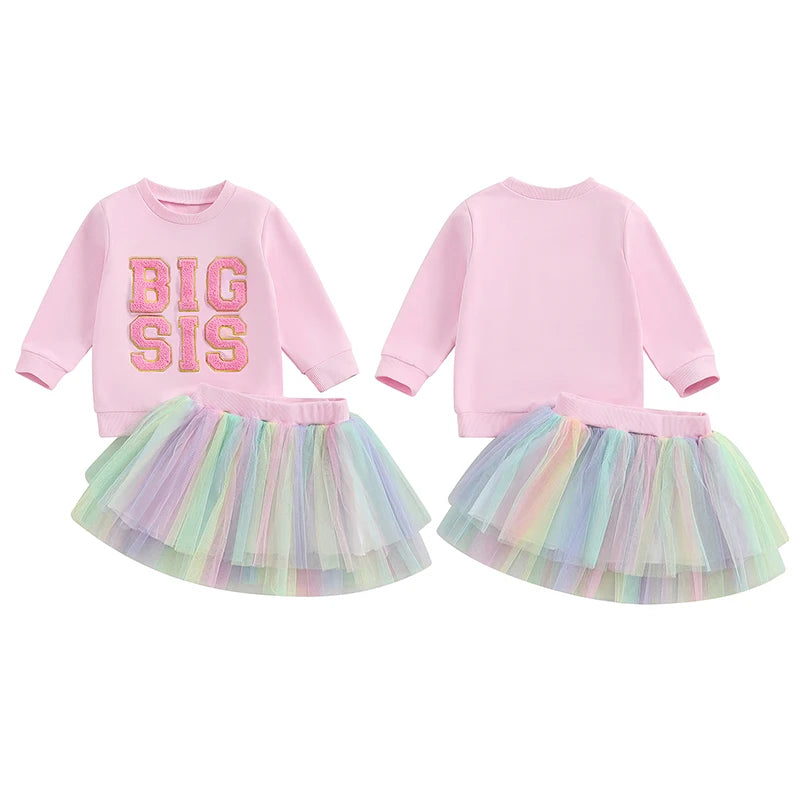 Lioraitiin 1-6Y Kids Girls Skirt Set, Long Sleeve Embroidery Letter