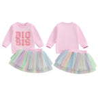Lioraitiin 1-6Y Kids Girls Skirt Set, Long Sleeve Embroidery Letter