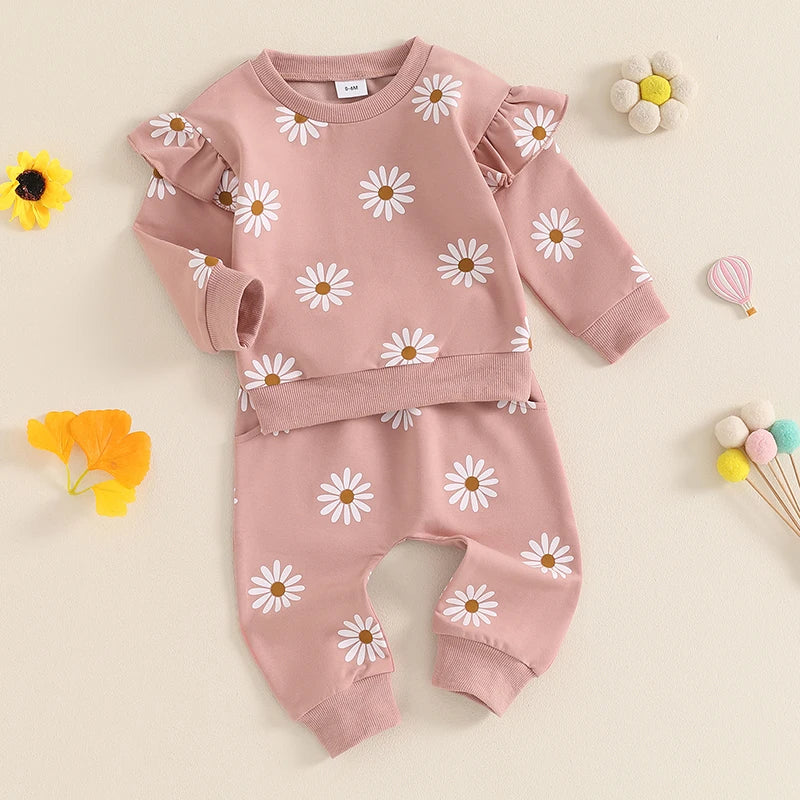 Lioraitiin Toddler Girl Outfit Daisy Print Long Sleeve Sweatshirt