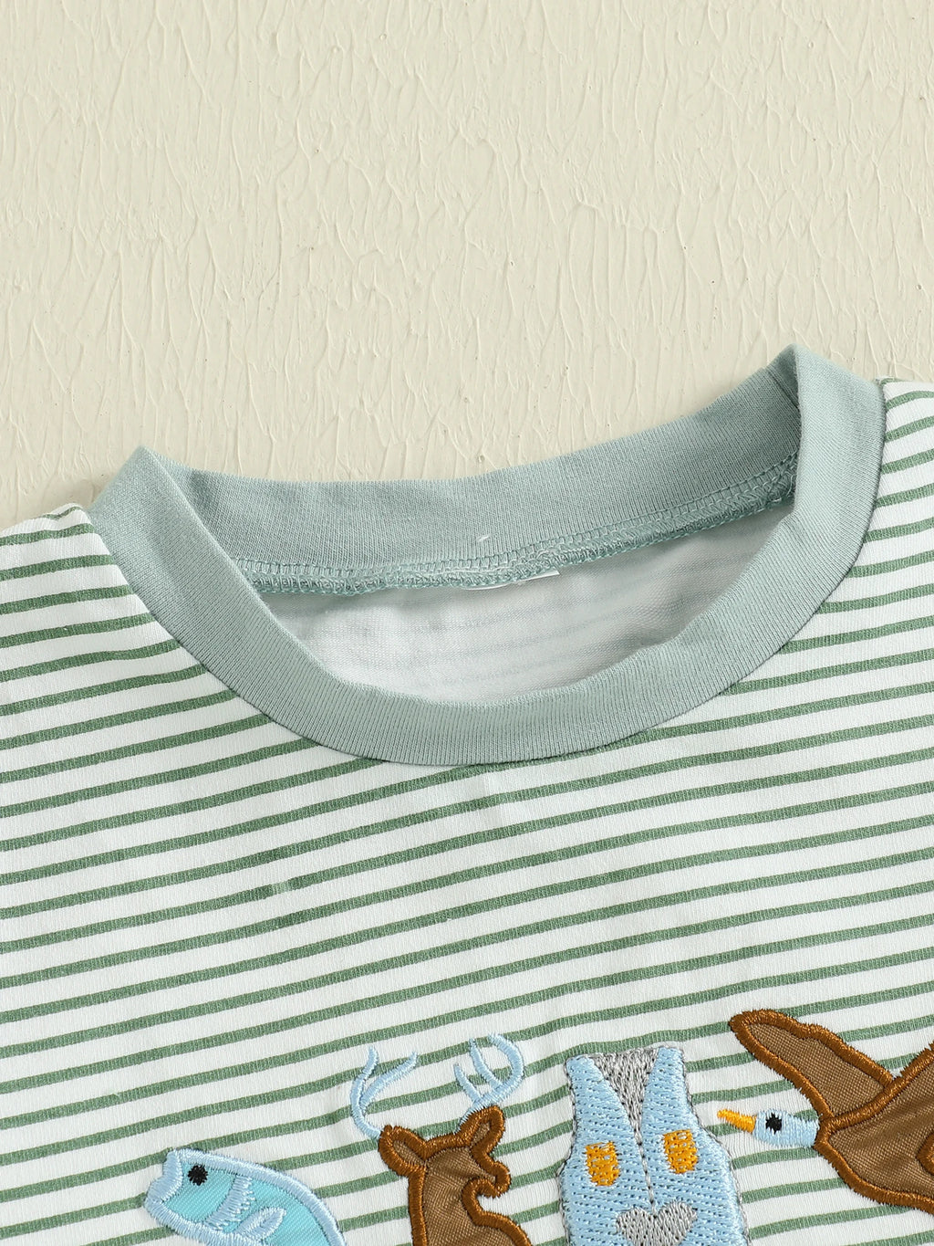 Lioraitiin Baby Boys Rompers Letter Animals Embroidery Stripe O-Neck
