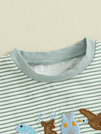Lioraitiin Baby Boys Rompers Letter Animals Embroidery Stripe O-Neck