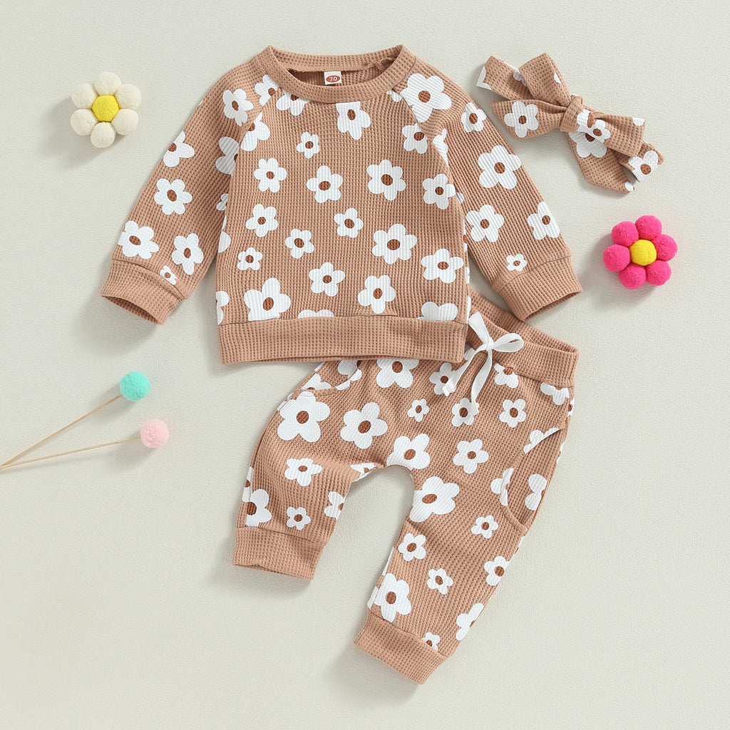 Lioraitiin Infant Baby Girl 2Pcs Set Flower Print Long Sleeve