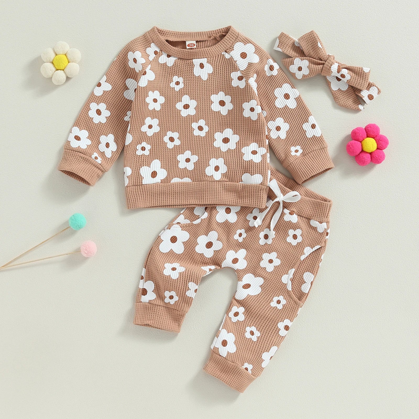 Lioraitiin Infant Baby Girl 2Pcs Set Flower Print Long Sleeve