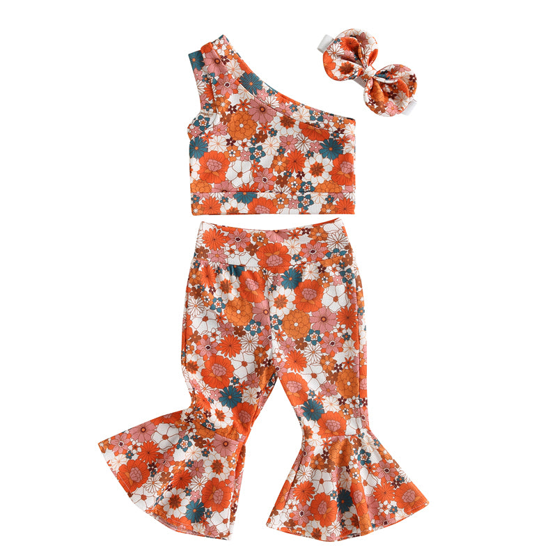 Lioraitiin 0-4Years Toddler Girls 3Pcs Outfit Sets Sleeveless One