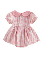 Lioraitiin Baby Girl Plaid Romper Dress Cute Bow Embroidery Smocked