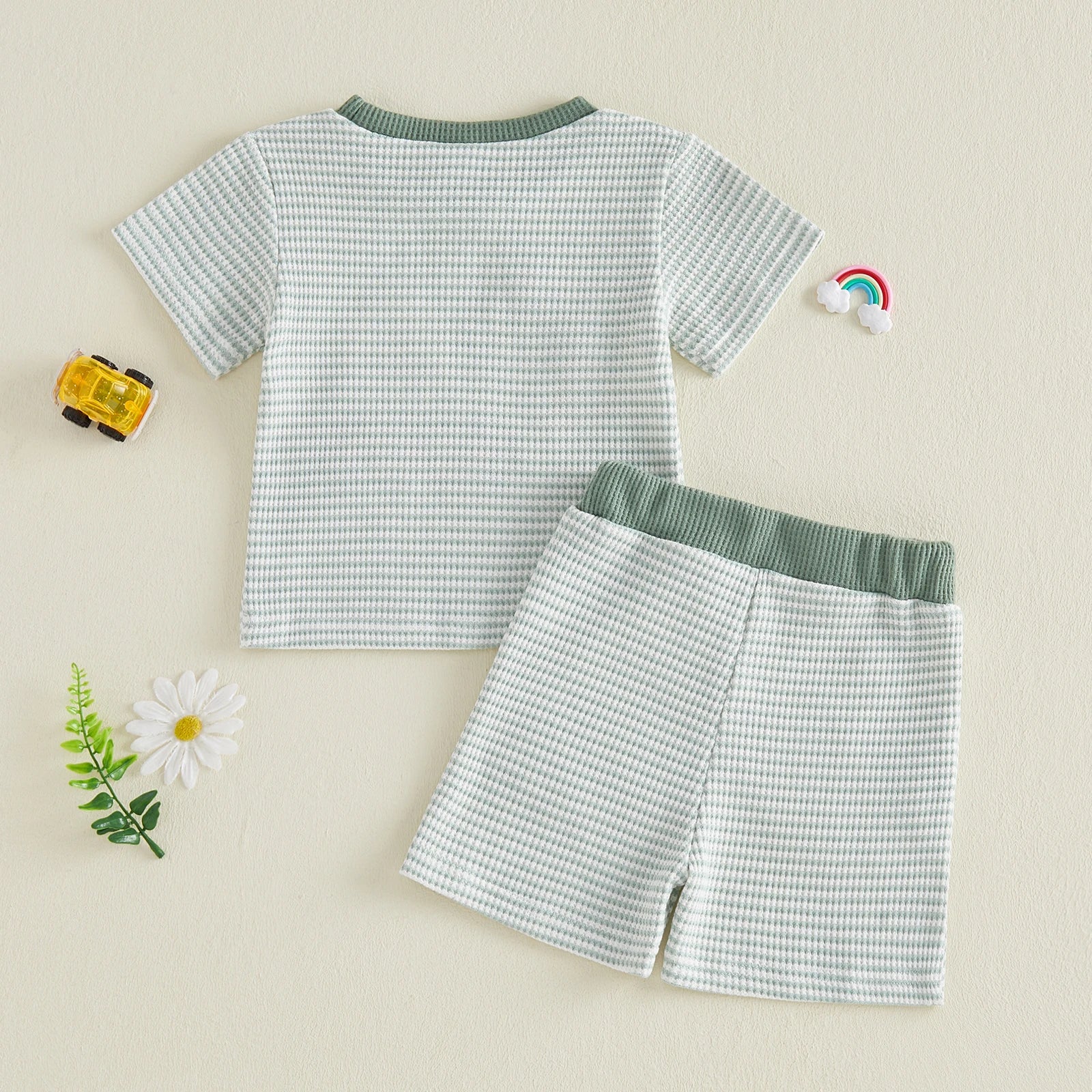 Toddler Baby Boy Outfit Excavator Embroidered Striped Short Sleeve