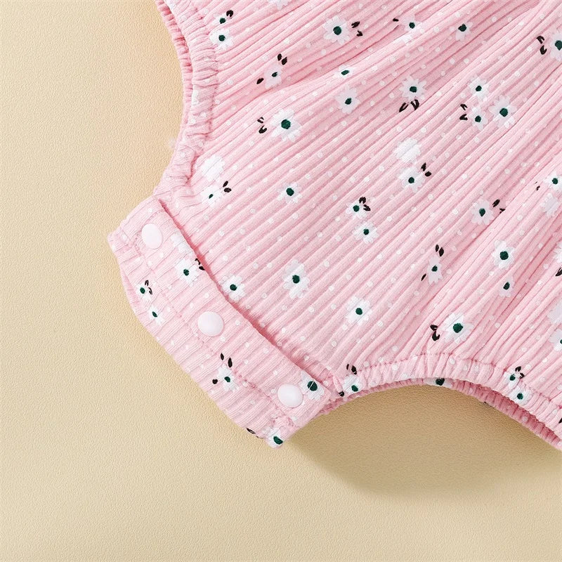 Lioraitiin Newborn Baby Ribbed Jumpsuit Baby Girls Sleeveless Flower