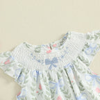 Lioraitiin Baby Girls Romper Fly Sleeve Crew Neck Bow Leaves Print