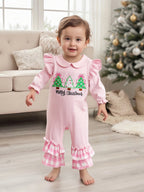 Lioraitiin Baby Girl Christmas Romper Long Sleeve Doll Collar