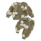 Lioraitiin Toddler Girls Outfits Floral Pattern Fuzzy Long Sleeve