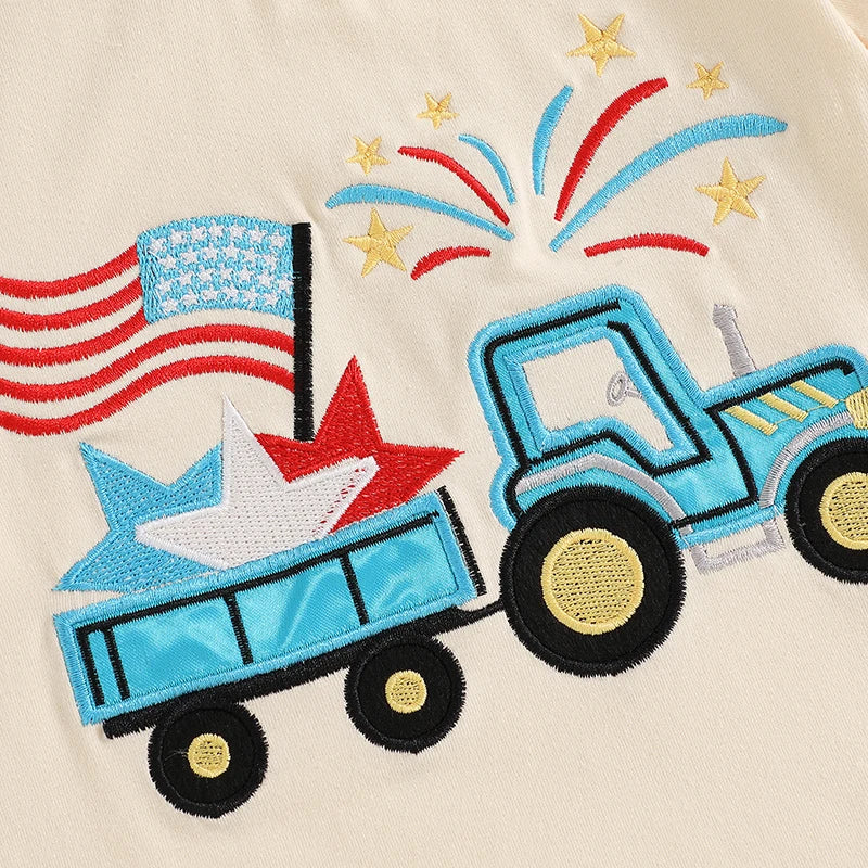 Lioraitiin Toddler Baby Boy 4th of July Outfit Star Truck Embroidery