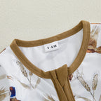 Lioraitiin Newborn Baby Boys Rompers Soft Bird Wheat Ear Pattern