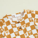 Lioraitiin Newborn Baby Boy Romper Short Sleeve Round Neck Checkered