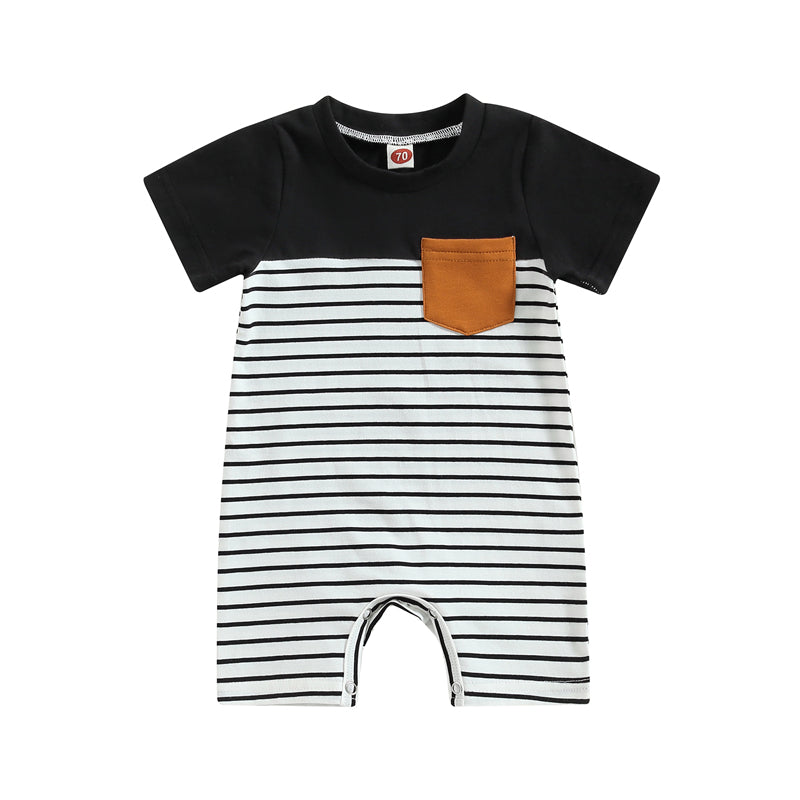Lioraitiin 0-18M Baby Boys Romper Short Sleeve Crew Neck Striped