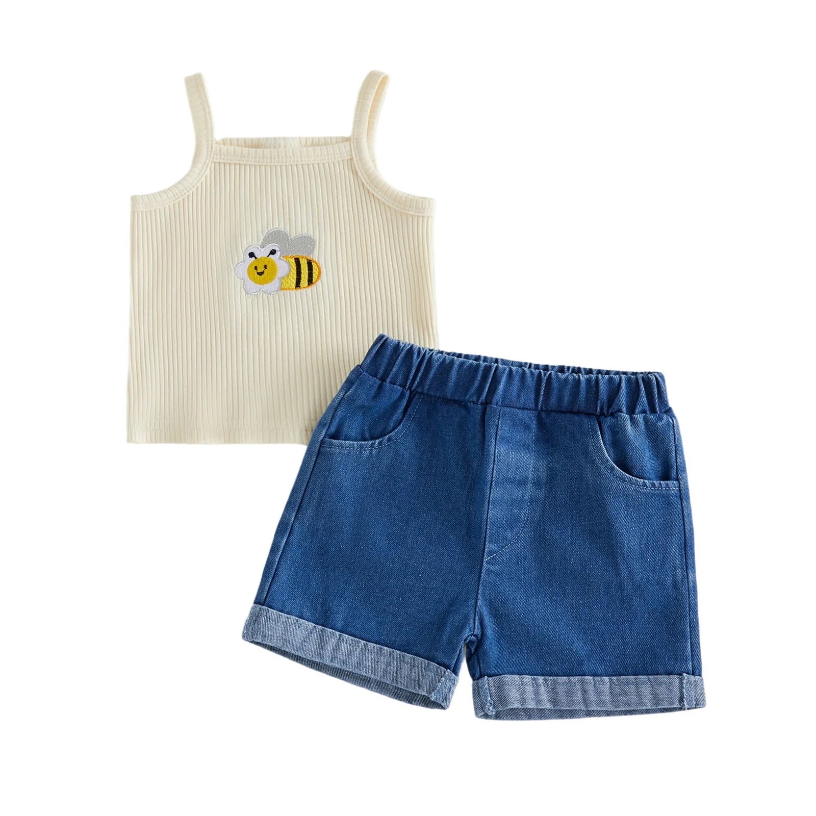 Lioraitiin Toddler Baby Girls Outfit Fashionable Cute Bee Embroidery