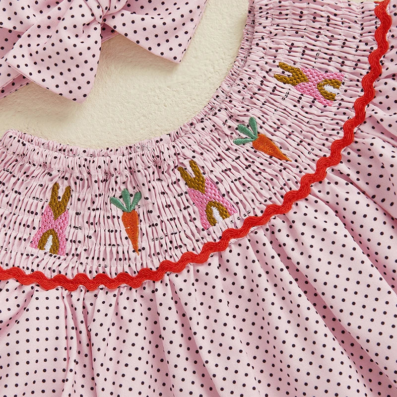 Lioraitiin Toddler Girls Easter Dress Rabbit Carrot Embroidery Short