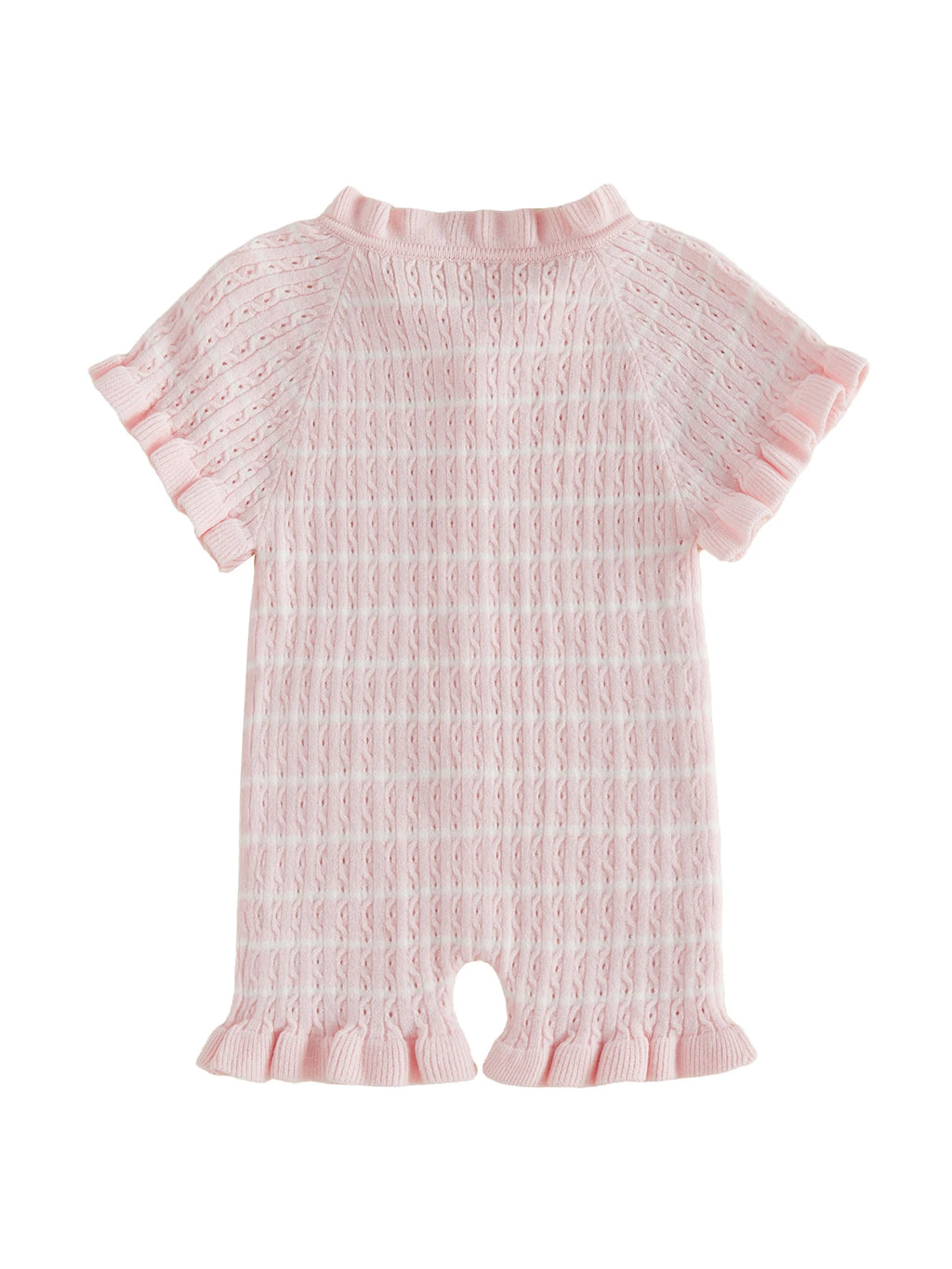 Lioraitiin Newborn Baby Girl Knit Romper Ruffle Trim Short Sleeve