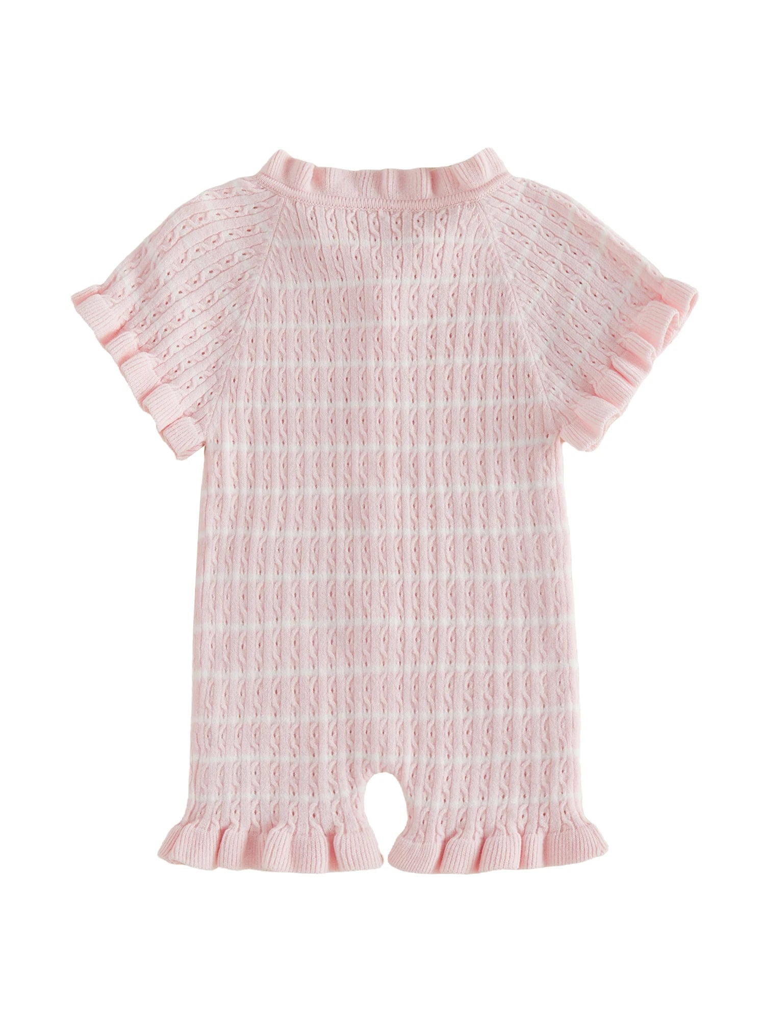 Lioraitiin Newborn Baby Girl Knit Romper Ruffle Trim Short Sleeve