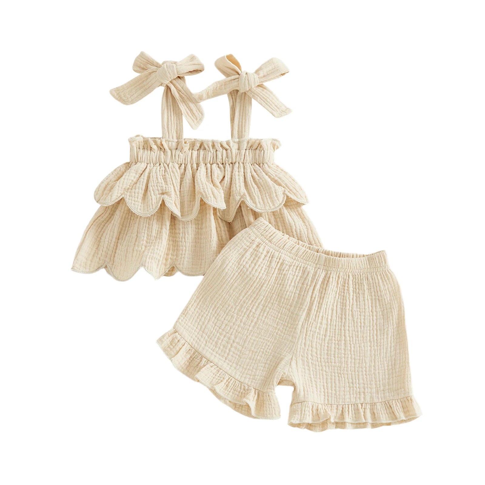 Lioraitiin Girls 2 Piece Outfits Solid Color Sleeveless Tiered Tops