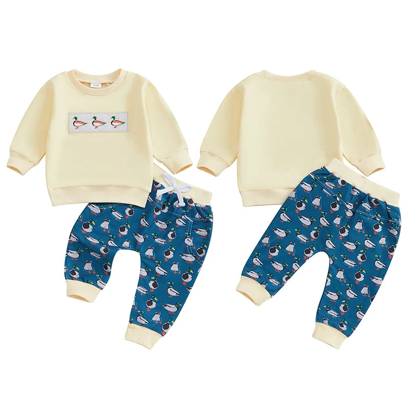 Lioraitiin Toddler Baby Boy Girl Duck Long Sleeve Sweatshirt Plaid