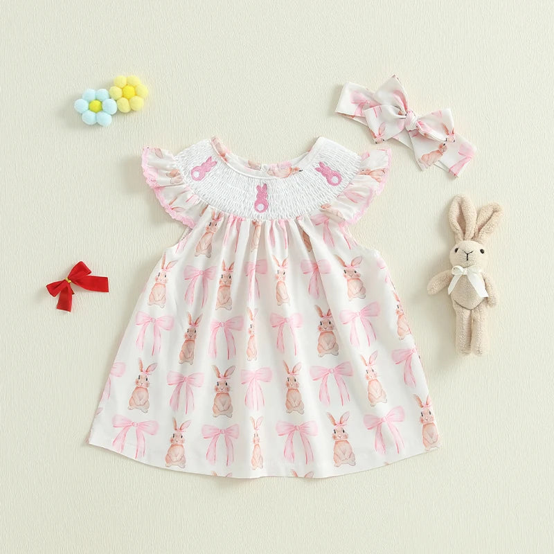 Lioraitiin Toddler Girls Dress Rabbit/Easter Eggs Print Fly Sleeve