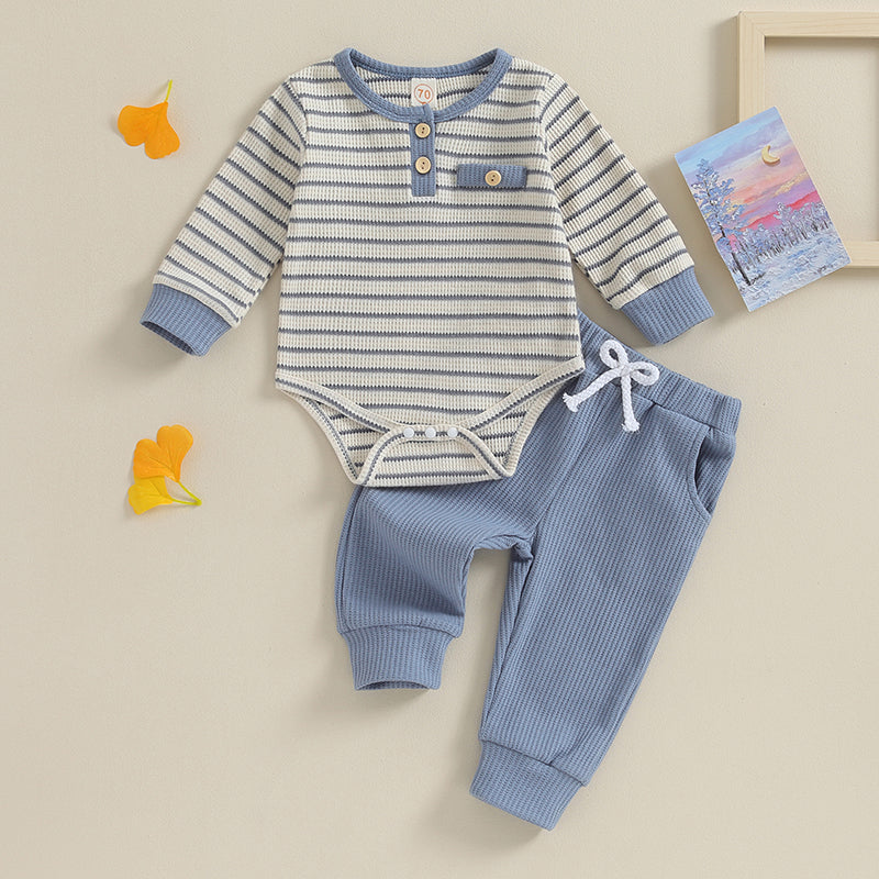 Lioraitiin 0-18M Newborn Baby Boy Girl Waffle Knit Striped Romper
