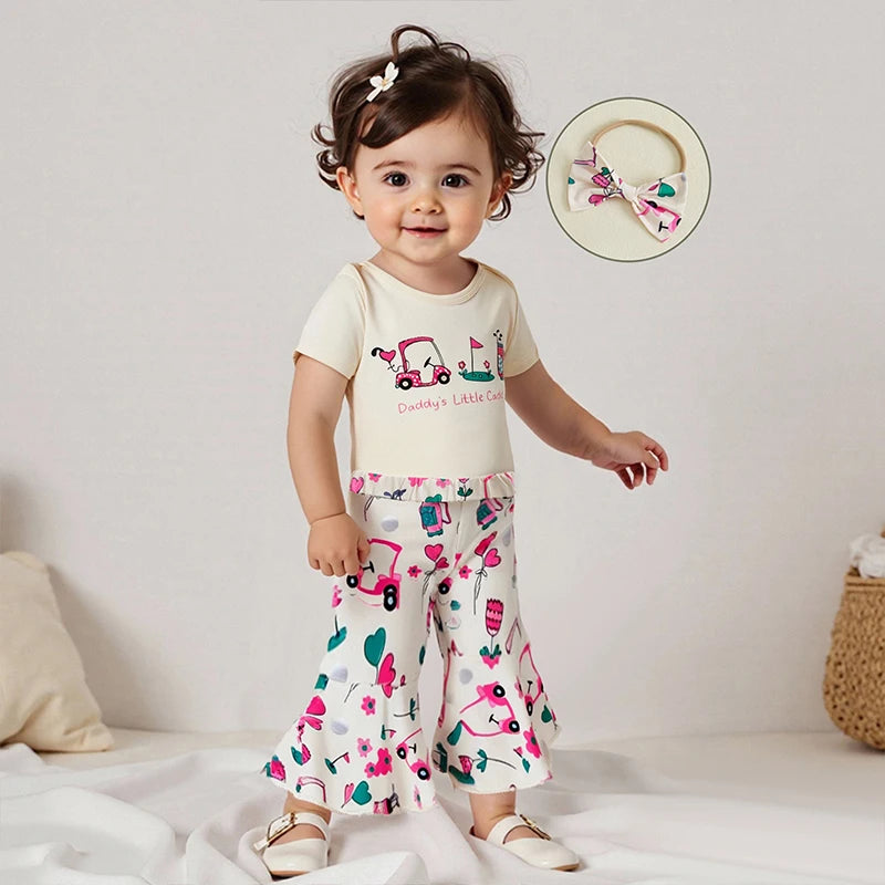 Lioraitiin Baby Girls Outfit Golf Print Short Sleeves Romper and