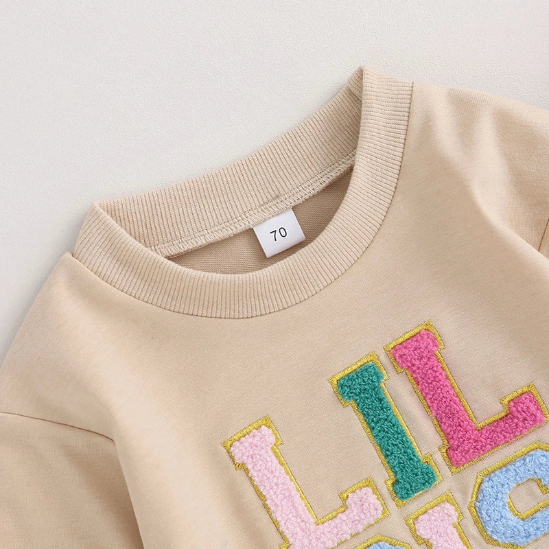 Lioraitiin 0-18M Infant Girl Sweatshirts Bodysuit Letter Embroidery